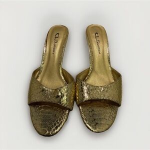 CL By laundry Gold Scaled Size 7 M Metallic Gold Kitten Heels Womans
